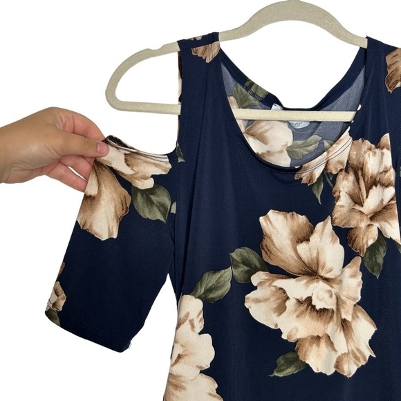 MY Bump Addison Maternity Navy Floral Cold Shoulder Fall Bodycon Dress size XL - Picture 10 of 16